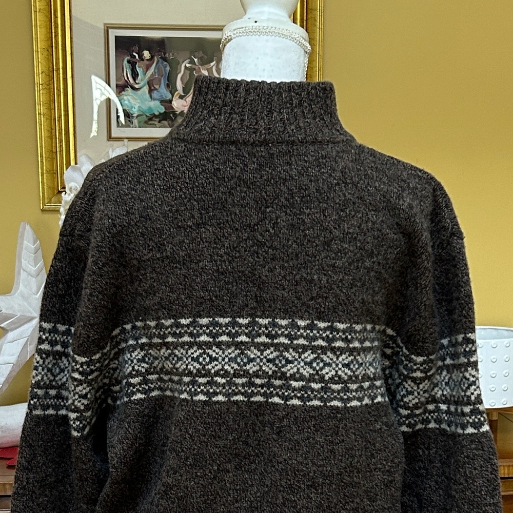 Bowen and Wright Men’s 100%Lamb’s Wool 1/4 Zip Brown Nordic Pullover Sweater Lrg - Picture 9 of 13